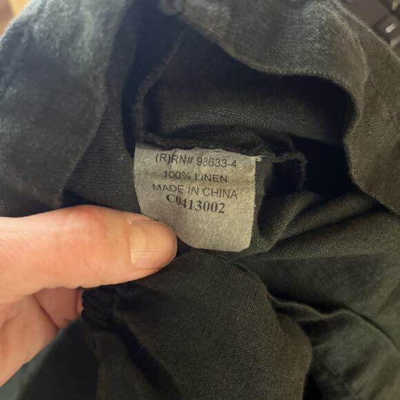 KLEEN Lagenlook 100% LINEN PANTS Size XS 0 2 Black Crop Wide Leg Comfort Pull On - Picture 8 of 8